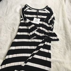 Black and white striped walker dress